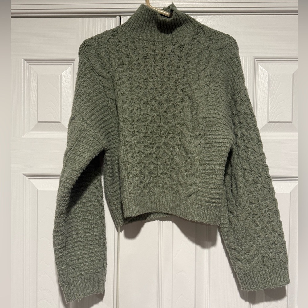 Pink Rose Sage Cable Knit Turtleneck Sweater